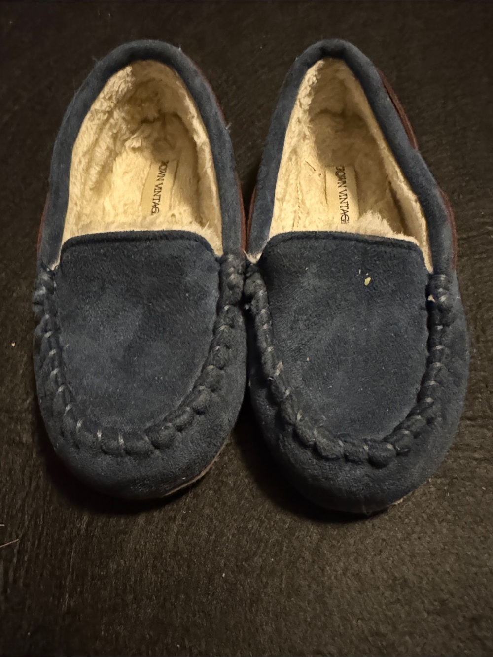 Crown Vintage Kids Navy Blue Faux Fur Lined Moccasins